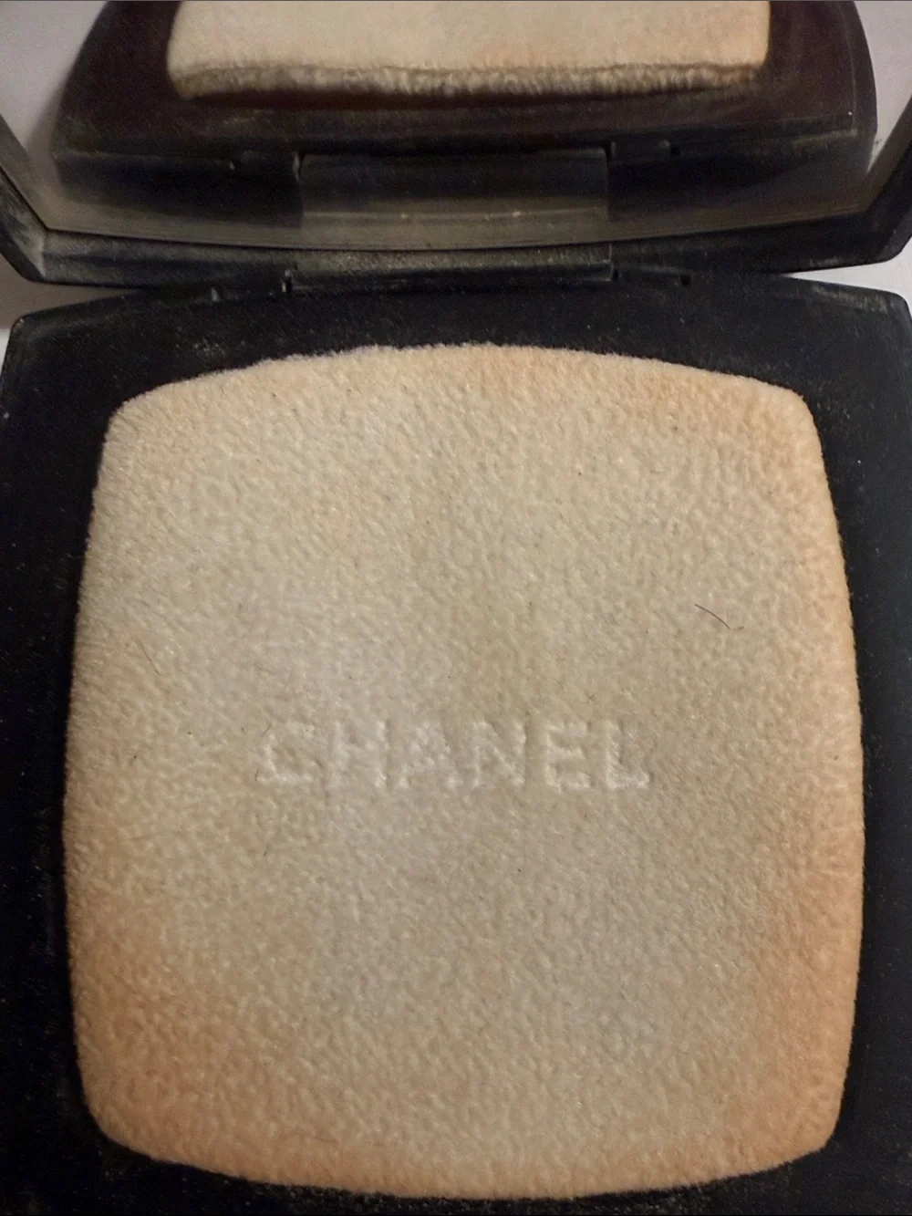 CHANEL Black Compact Powder Case with White CC Emblem